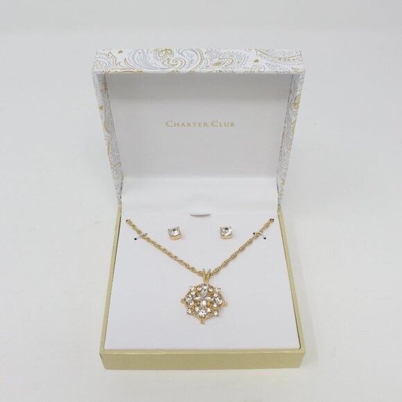Charter Club Gold-Tone Crystal Filigree Pendant Necklace & Stud Earrings‎ Set - Picture 3 of 6